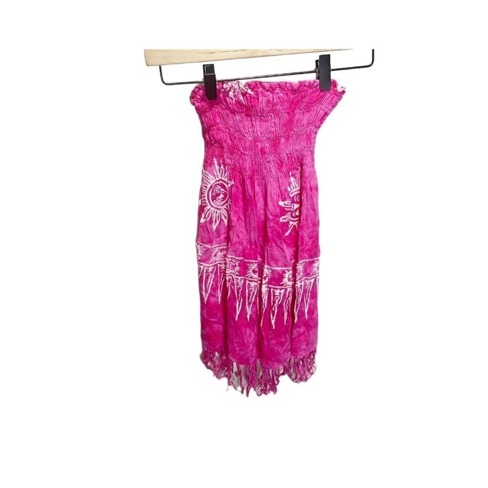 Unbranded Tube Dress Kids XS Pink Tie Dye Sun Moon Fringe Boho‎ Festival